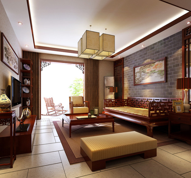 裝修效果圖－中式紅木客廳裝修設計圖片.jpg