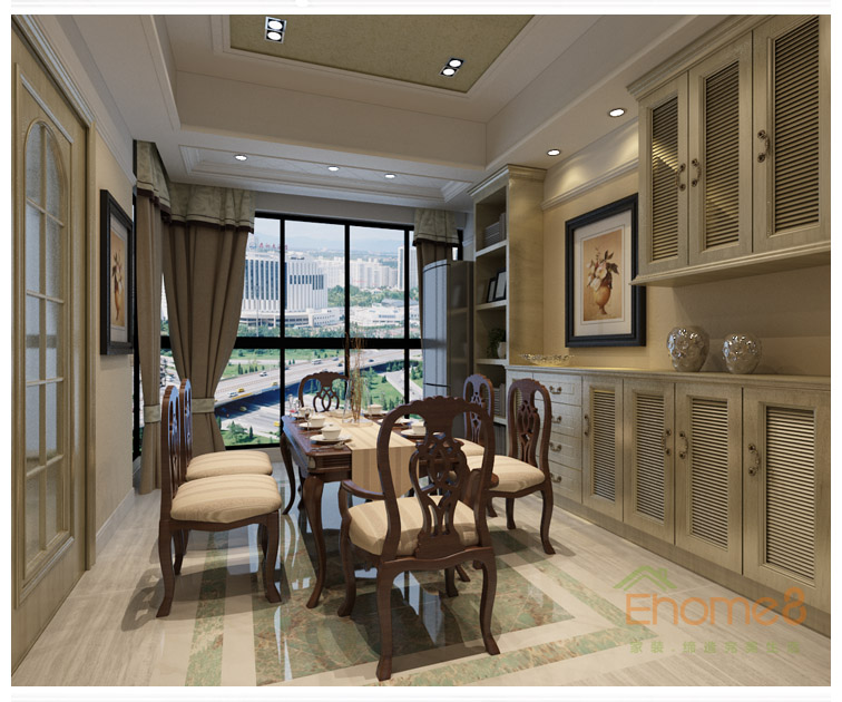 歐式原木餐廳餐桌裝修效果圖1