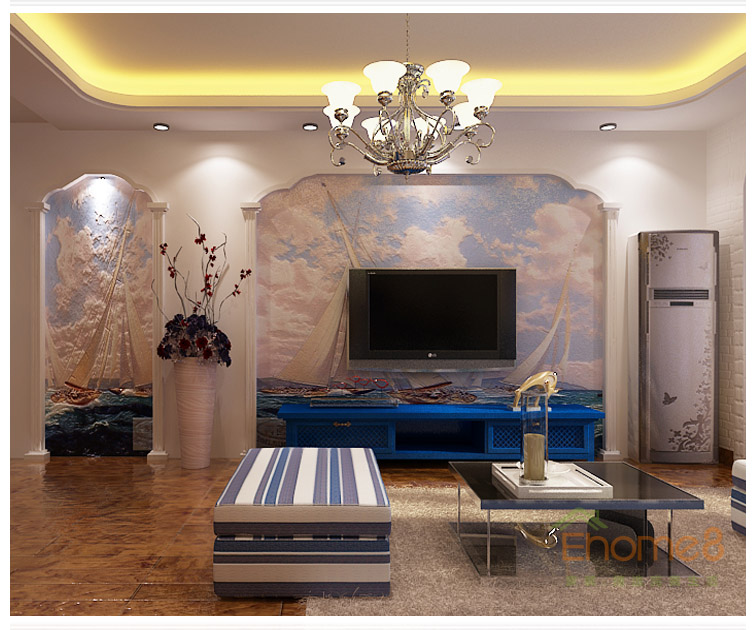 大城小院吊燈電視墻裝修效果圖1.jpg