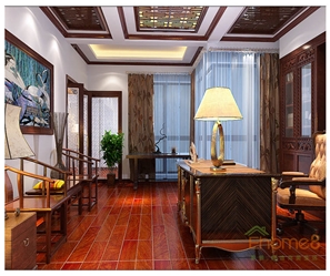 天鵝湖原木復古書房裝修效果圖