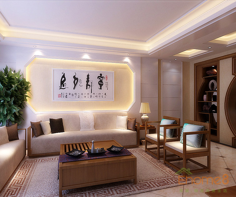 東岸花園書(shū)香韻味客廳裝修效果圖