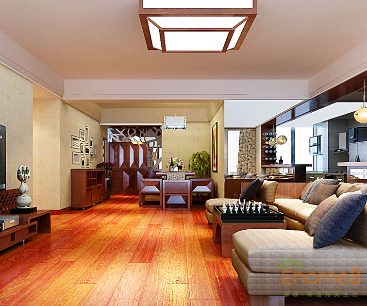 東城印象兩房一廳客廳吊燈沙發效果圖