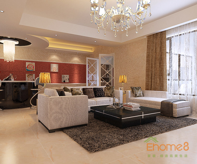 東郡躍層客廳全景裝修效果圖