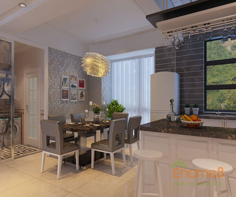 東郡現代小清新風格113平米餐廳裝修效果圖1