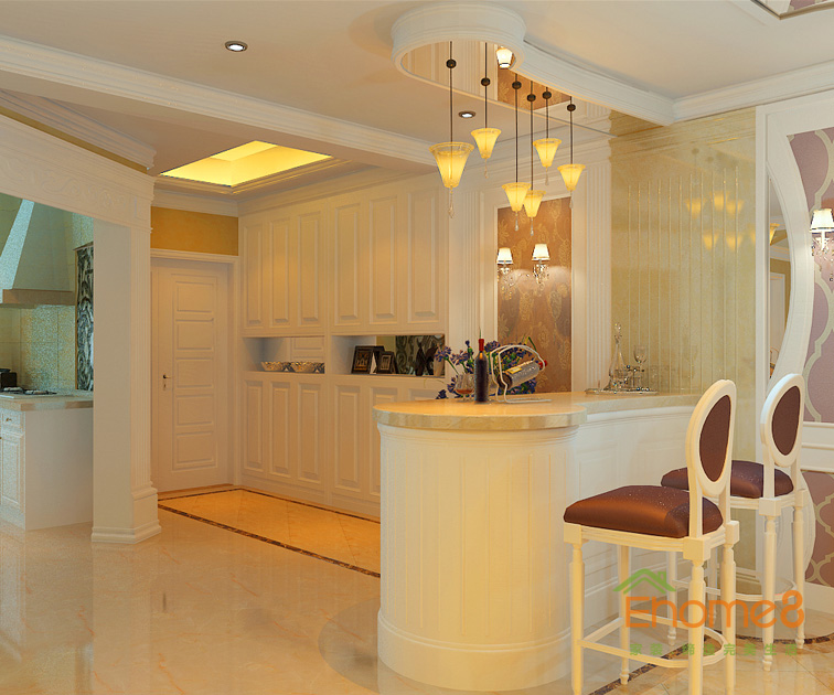 東郡地中海風(fēng)格138平米餐廳吧臺裝修效果圖125
