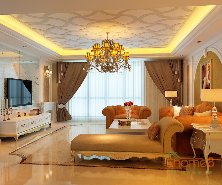 東郡地中海風格138平米客廳裝修效果圖1