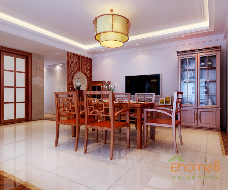 東郡中式風(fēng)格132平米餐廳裝修效果圖1