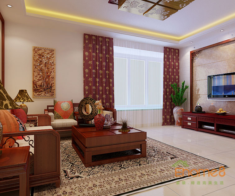 東郡72平米兩房一廳中式客廳裝修效果圖88