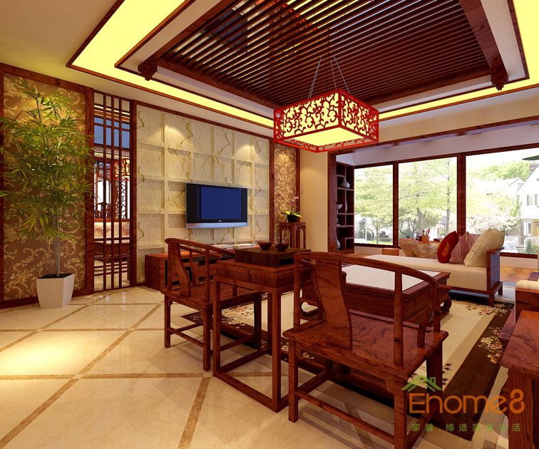 鳳嶺一號145平米四房兩廳中國風紅木客廳裝修效果圖3