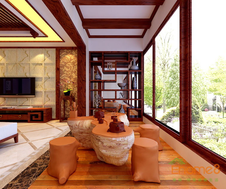 鳳嶺一號145平米四房兩廳中國風園茶座裝修效果圖1