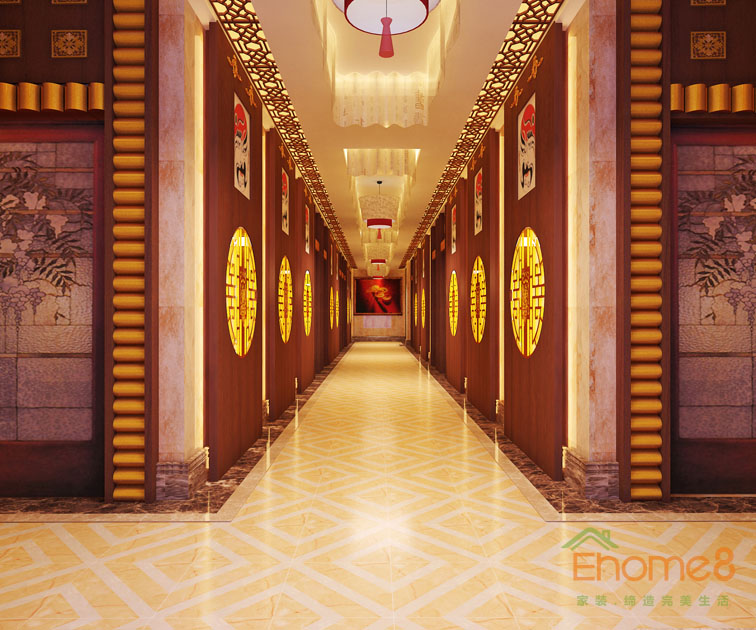 田園風金秀華東大酒店中式過道裝修效果圖1