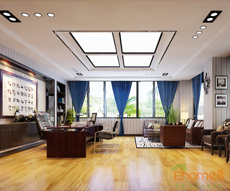 中式簡單舒適總經(jīng)理辦公室裝修效果圖1