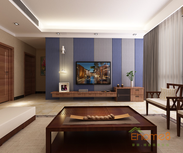 兩房一廳77平米現代簡約風格客廳背景墻裝修效果圖