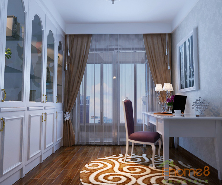 三房一廳108㎡歐式簡約書房裝修效果圖1