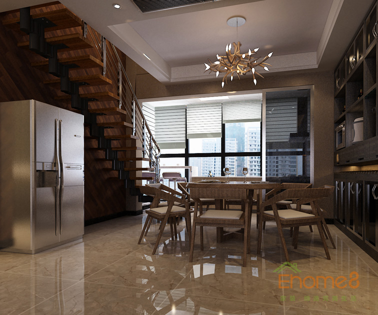 165㎡躍層美式風格餐廳裝修效果圖1