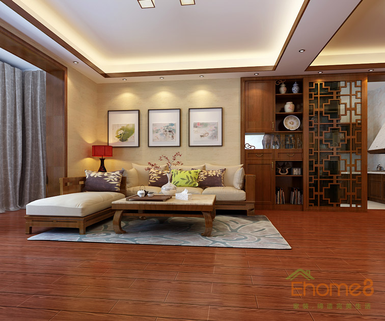 93㎡三房一廳中式風(fēng)格客廳裝修效果圖123