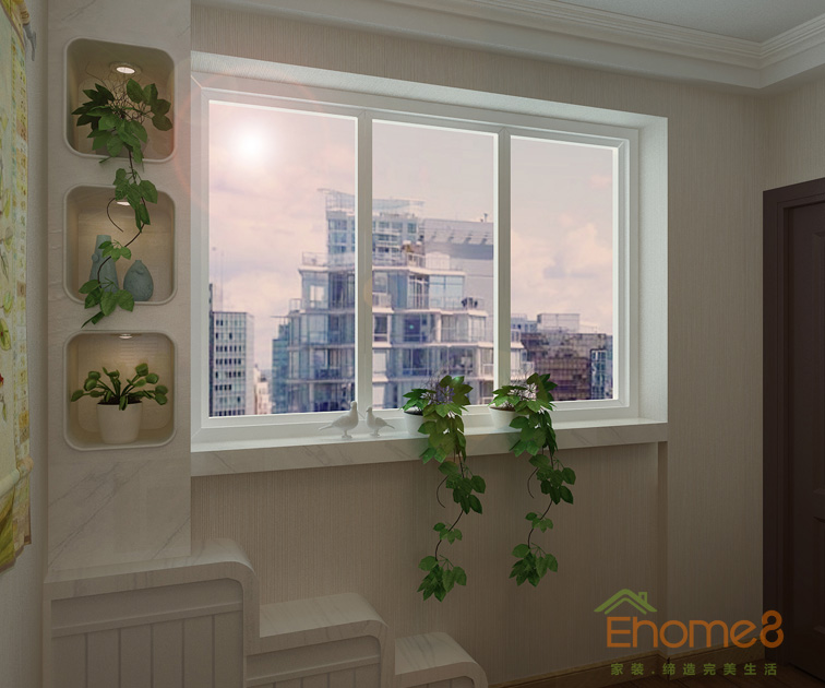 73㎡兩房一廳田園風格客廳窗戶裝修效果圖