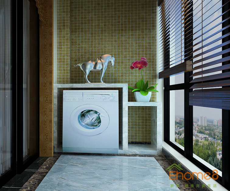 97㎡三房一廳中式原木風格陽臺裝修效果圖1