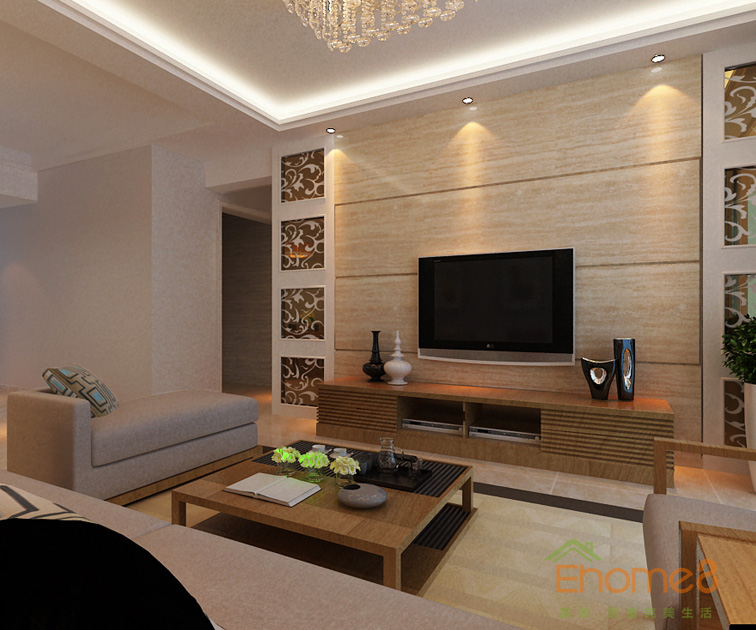 67㎡兩房一廳法式風(fēng)格客廳電視墻裝修效果圖1693