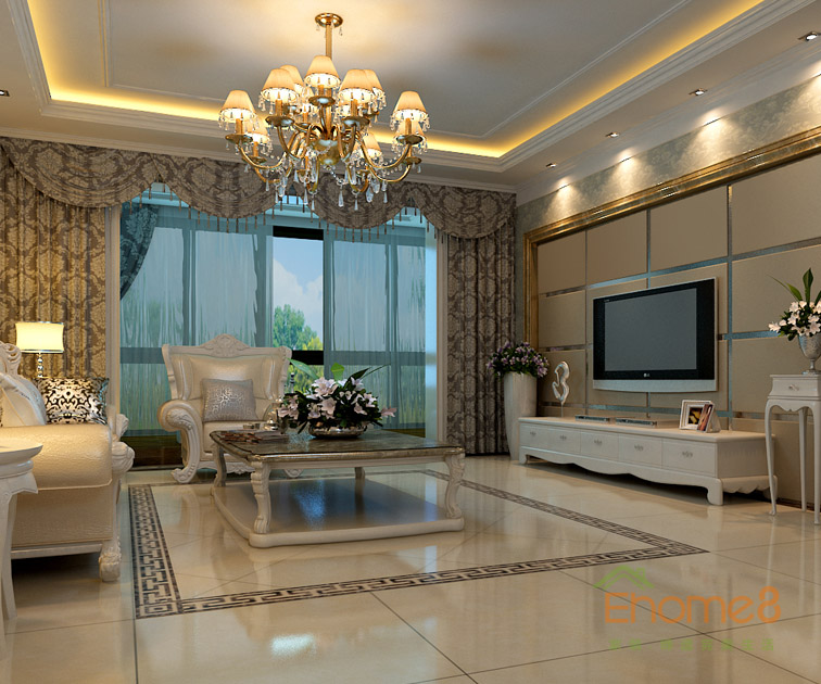 142㎡四房一廳法式風格客廳吊燈裝修效果圖22