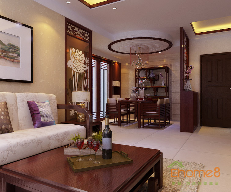 72㎡兩房一廳中式原木風格客廳裝修效果圖5555