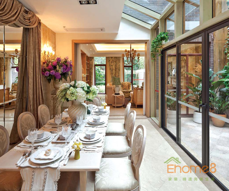 227㎡別墅歐洲花園風(fēng)格餐廳裝修效果圖6