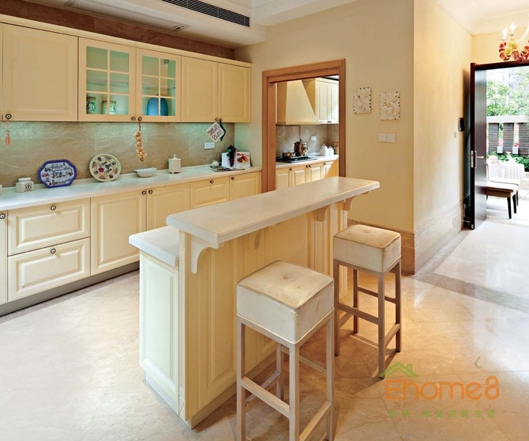 227㎡別墅歐洲花園風(fēng)格廚房吧臺裝修效果圖