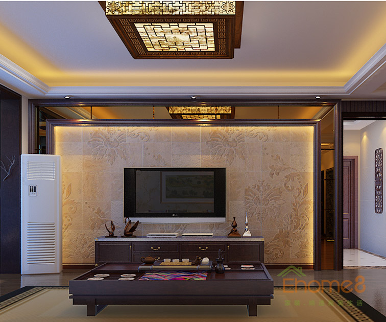 93㎡三房一廳中式原木風格客廳裝修效果圖