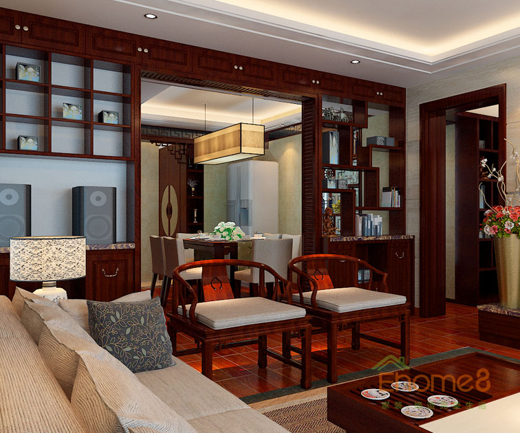 69㎡兩房一廳中式風格客廳裝修效果圖