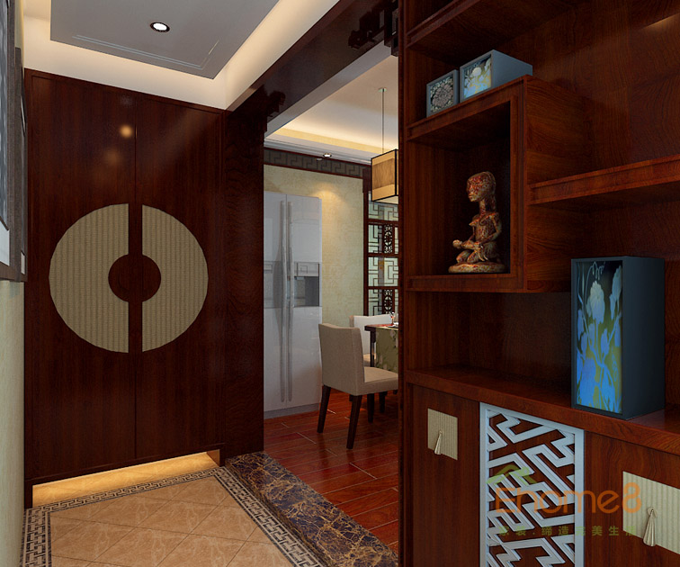 69㎡兩房一廳中式風格入戶玄關裝修效果圖