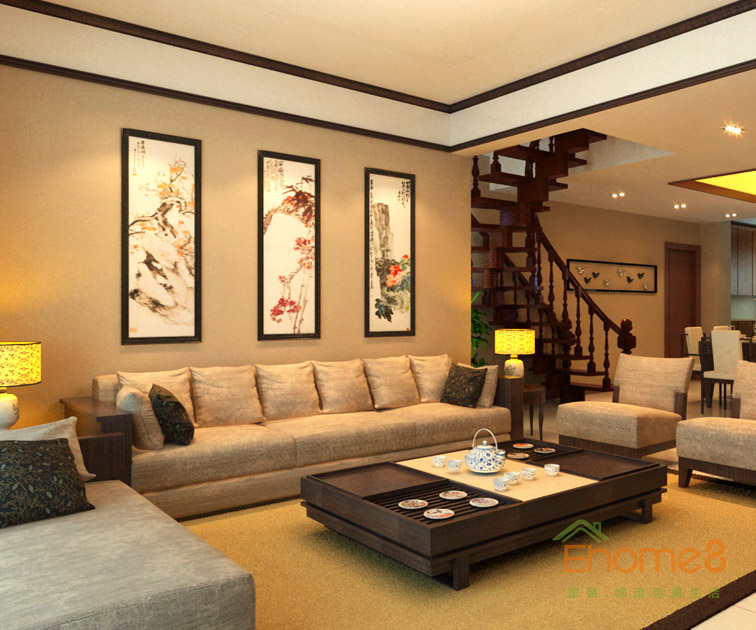 179㎡復(fù)式中式簡(jiǎn)約風(fēng)格客廳背景墻裝修效果圖