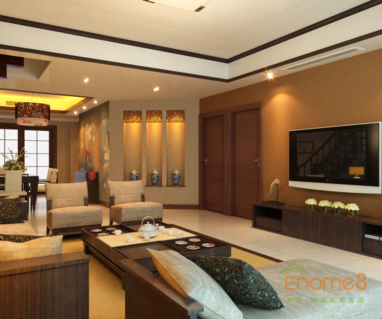 179㎡復(fù)式中式簡(jiǎn)約風(fēng)格客廳全景裝修效果圖