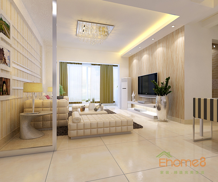 71㎡兩房一廳現代風格客廳全景裝修效果圖