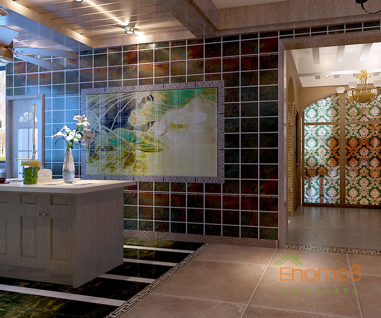 72㎡兩房一廳地中海風(fēng)格壁畫(huà)裝修效果圖