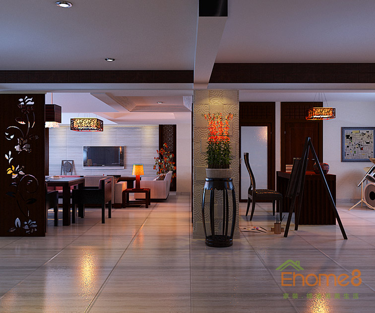 172㎡躍層中式田園風格一樓過道裝修效果圖963