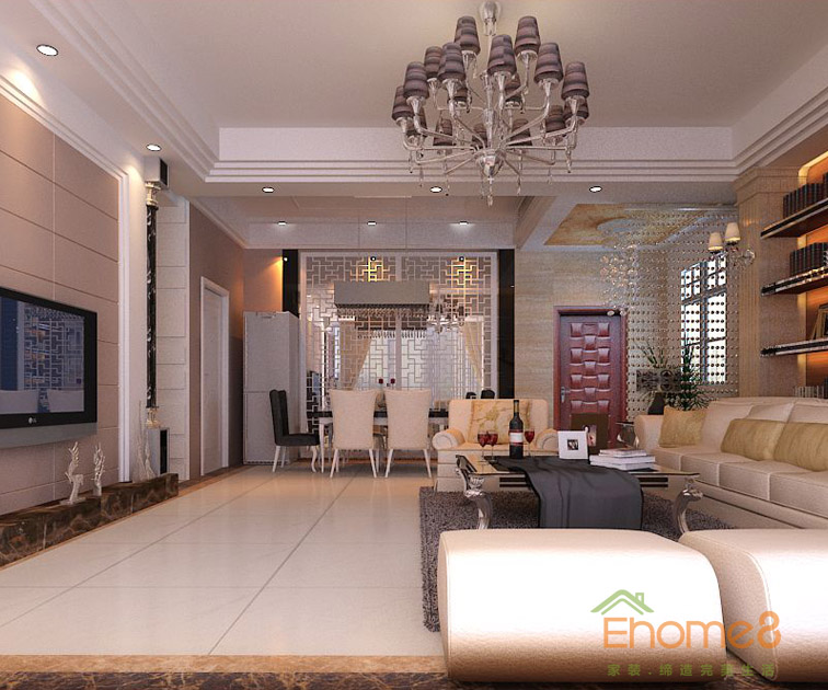 82㎡兩房一廳歐式風格客廳裝修效果圖9