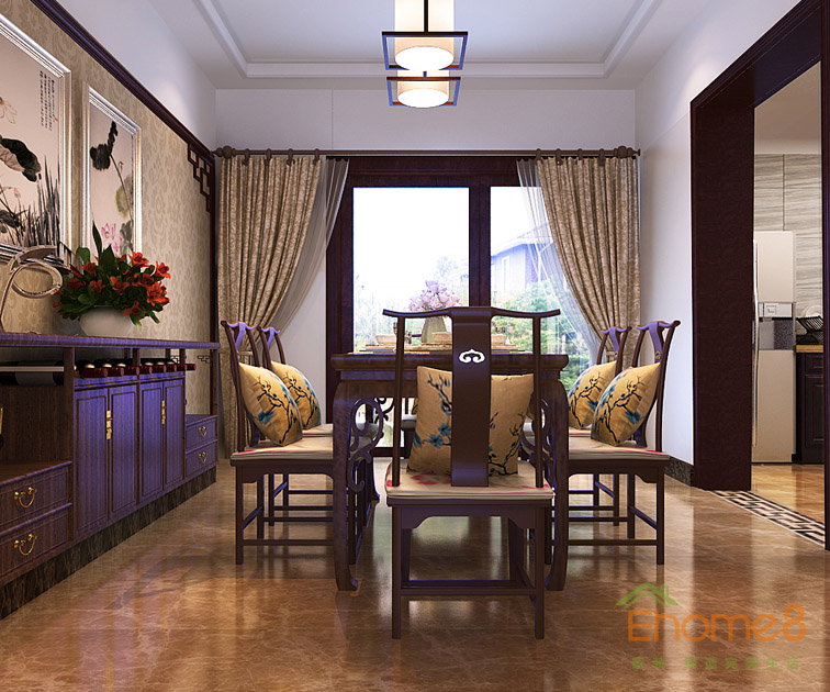 160㎡躍層中式風(fēng)格餐廳全景裝修效果圖