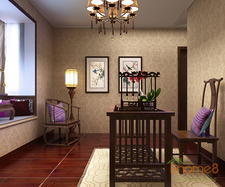 160㎡躍層中式風(fēng)格書房裝修效果圖