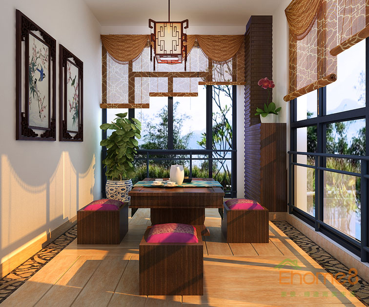 160㎡躍層中式風(fēng)格陽臺(tái)裝修效果圖