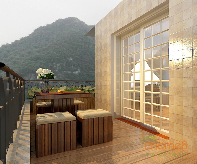 76㎡兩房一廳美式風格陽臺裝修效果圖