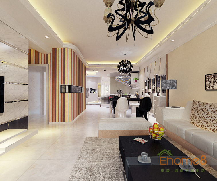 78㎡兩房一廳美式風(fēng)格客廳餐廳裝修效果圖