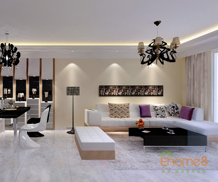 78㎡兩房一廳美式風(fēng)格客廳沙發(fā)裝修效果圖