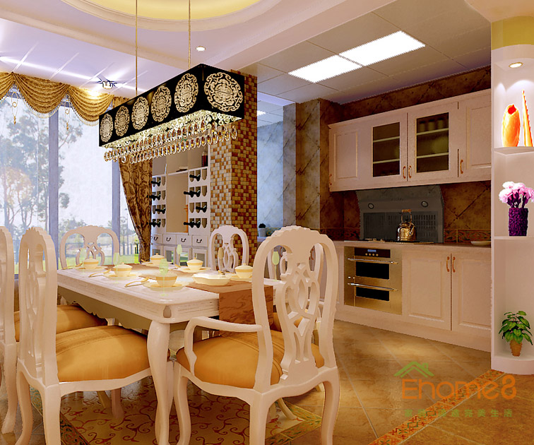 102㎡三房一廳法式風格餐廳裝修效果圖