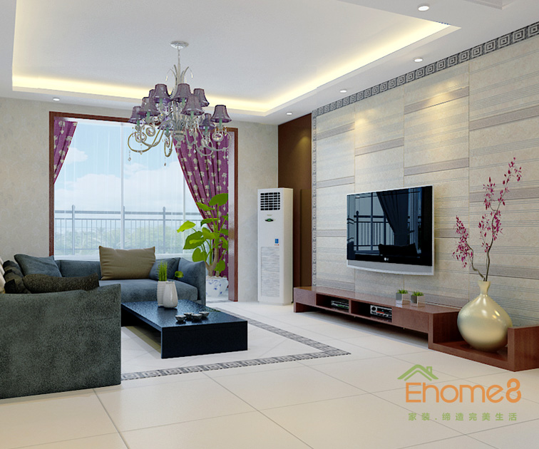 72㎡兩房一廳中式風格客廳全景裝修效果圖