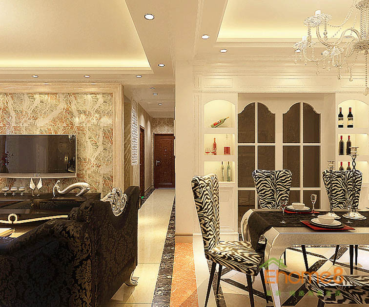 98㎡三房一廳歐式風格客廳過道裝修效果圖