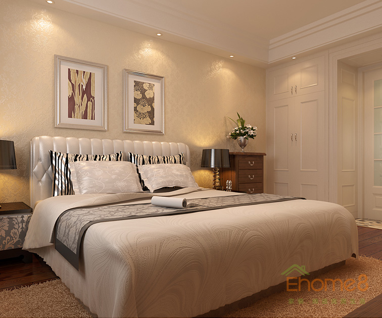 80㎡兩房一廳中西結(jié)合風(fēng)格主臥裝修效果圖