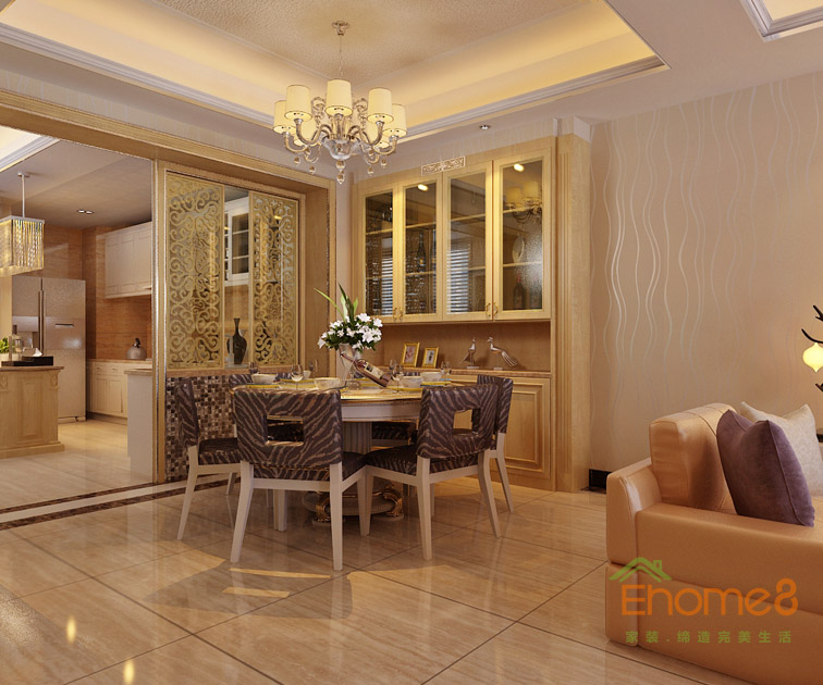 99㎡三房一廳現代中式風格餐廳裝修效果圖