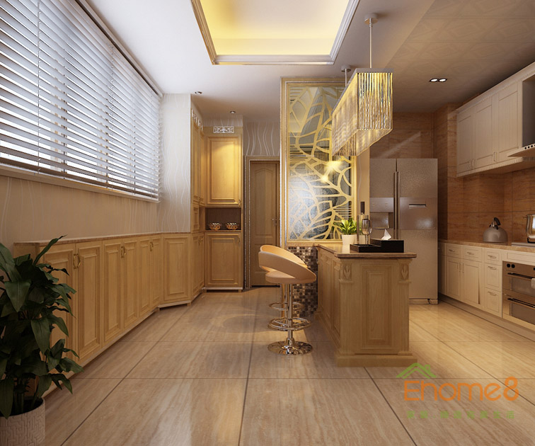 99㎡三房一廳現代中式風格廚房吧臺裝修效果圖