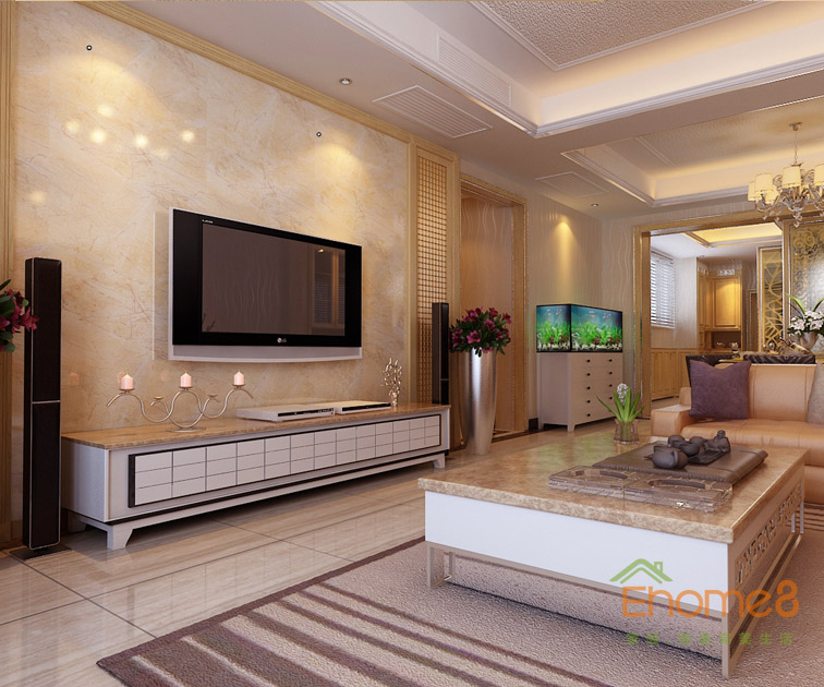 99㎡三房一廳現代中式風格客廳茶幾裝修效果圖