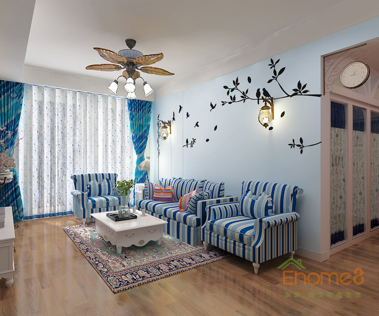 73㎡兩房一廳地中海風(fēng)格客廳沙發(fā)裝修效果圖